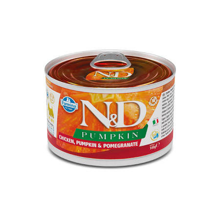 Farmina N&D Pumpkin Grain Free Dog Adult Mini Chicken, Pumpkin & Pomegranate Cans – повнораціонний беззерновий вологий корм з куркою, гарбузом і гранатом для дорослих собак малих порід Farmina N&D Pumpkin Grain Free Dog Adult Mini Chicken, Pumpkin & Pomegranate Cans – повнораціонний беззерновий вологий корм з куркою, гарбузом і гранатом для дорослих собак малих порід