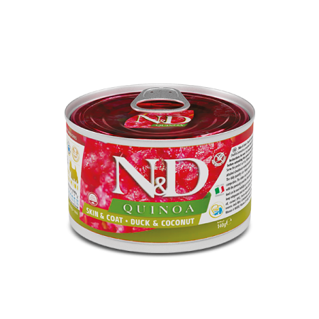 Farmina N&D Quinoa Dog Adult Mini Skin & Coat Duck & Coconut Cans – повнораціонний беззерновий вологий корм з качкою та кокосом для дорослих собак малих порід для здоров’я шкіри та шерсті Farmina N&D Quinoa Dog Adult Mini Skin & Coat Duck & Coconut Cans – повнораціонний беззерновий вологий корм з качкою та кокосом для дорослих собак малих порід для здоров’я шкіри та шерсті