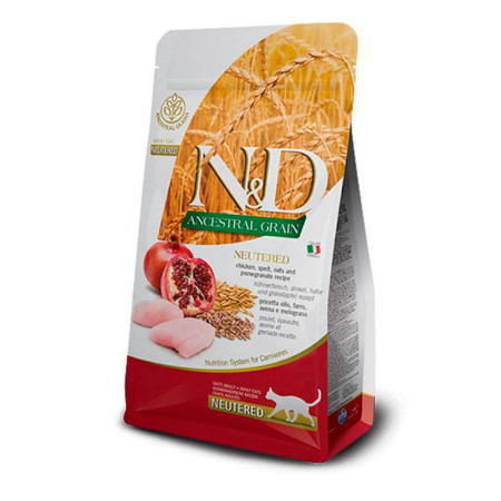 Farmina N&D Ancestral Grain Cat Adult Neutered Chicken & Pomegranate — повнораціонний сухий корм для стерилізованих дорослих котів з куркою, гранатом і натуральними злаками, 10 кг Farmina N&D Ancestral Grain Cat Adult Neutered Chicken & Pomegranate — повнораціонний сухий корм для стерилізованих дорослих котів з куркою, гранатом і натуральними злаками, 10 кг