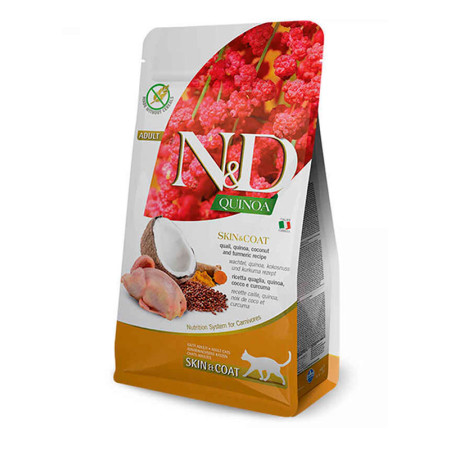 Farmina N&D Quinoa Cat Adult Skin & Coat Quail & Coconut — повнораціонний беззерновий сухий корм для дорослих котів із перепілкою, кокосом і кіноа для підтримки здоров’я шкіри та шерсті, 1.5 кг Farmina N&D Quinoa Cat Adult Skin & Coat Quail & Coconut — повнораціонний беззерновий сухий корм для дорослих котів із перепілкою, кокосом і кіноа для підтримки здоров’я шкіри та шерсті, 1.5 кг