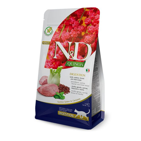 Farmina N&D Quinoa Cat Adult Digestion Lamb & Fennel — повнораціонний беззерновий сухий корм для дорослих котів із ягням, фенхелем та кіноа для підтримки здорового травлення, 1.5 кг Farmina N&D Quinoa Cat Adult Digestion Lamb & Fennel — повнораціонний беззерновий сухий корм для дорослих котів із ягням, фенхелем та кіноа для підтримки здорового травлення, 1.5 кг