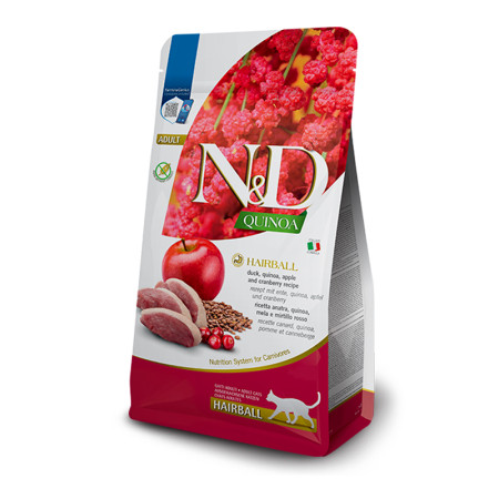 Farmina N&D Quinoa Cat Adult Hairball Duck & Apple — повнораціонний беззерновий сухий корм для дорослих котів із качкою, яблуком і кіноа для профілактики утворення шерстяних клубків, 1.5 кг Farmina N&D Quinoa Cat Adult Hairball Duck & Apple — повнораціонний беззерновий сухий корм для дорослих котів із качкою, яблуком і кіноа для профілактики утворення шерстяних клубків, 1.5 кг