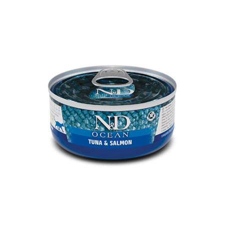 Farmina N&D Ocean Grain Free Cat Adult Tuna & Salmon Cans — повнораціонний беззерновий вологий корм для дорослих котів із тунцем і лососем Farmina N&D Ocean Grain Free Cat Adult Tuna & Salmon Cans — повнораціонний беззерновий вологий корм для дорослих котів із тунцем і лососем