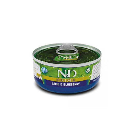 Farmina N&D Prime Grain Free Cat Adult Lamb & Blueberry Cans — повнораціонний беззерновий вологий корм для дорослих котів із ягням і чорницею Farmina N&D Prime Grain Free Cat Adult Lamb & Blueberry Cans — повнораціонний беззерновий вологий корм для дорослих котів із ягням і чорницею