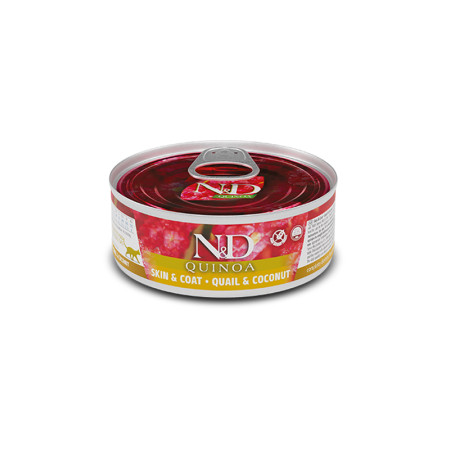 Farmina N&D Quinoa Cat Adult Skin & Coat Quail & Coconut Cans — повнораціонний вологий корм для дорослих котів із перепілкою, кокосом та кіноа для підтримки здоров’я шкіри та шерсті Farmina N&D Quinoa Cat Adult Skin & Coat Quail & Coconut Cans — повнораціонний вологий корм для дорослих котів із перепілкою, кокосом та кіноа для підтримки здоров’я шкіри та шерсті