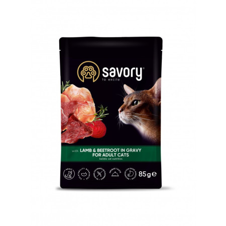 Корм вологий Savory Adult Cat Pouch Lamb and Beetroot in Gravy для дорослих котів з ягням та буряком у соусі 85 г Корм вологий Savory Adult Cat Pouch Lamb and Beetroot in Gravy для дорослих котів з ягням та буряком у соусі 85 г