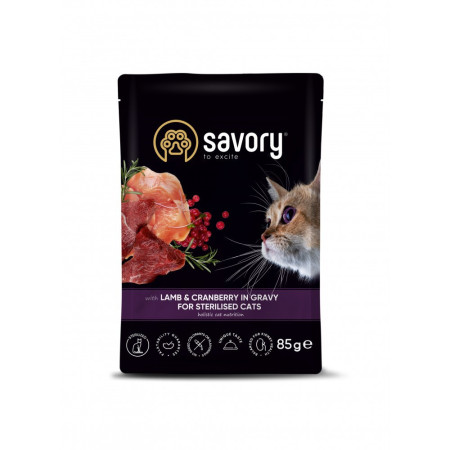Корм вологий Savory Sterilised Cat Pouch Lamb and Cranberry in Gravy для стерилізованих котів з ягням та журавлиною у соусі 85 г Корм вологий Savory Sterilised Cat Pouch Lamb and Cranberry in Gravy для стерилізованих котів з ягням та журавлиною у соусі 85 г