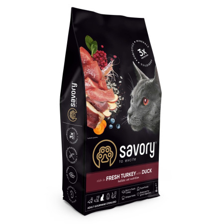 Корм сухий Savory Adult Cat Steril Fresh Turkey with Duck для стерилізованих котів з індичкою та качкою 8 кг Корм сухий Savory Adult Cat Steril Fresh Turkey with Duck для стерилізованих котів з індичкою та качкою 8 кг