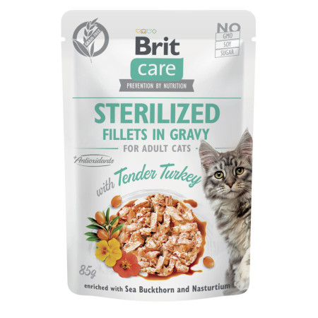 Brit Care Cat Fillets in Gravy Sterilized з індичкою – вологий корм суперпреміум-класу для стерилізованих котів, 85 г Brit Care Cat Fillets in Gravy Sterilized з індичкою – вологий корм суперпреміум-класу для стерилізованих котів, 85 г