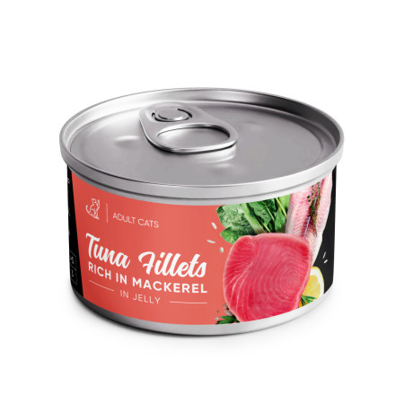 Savory Tuna Fillets rich in Mackerel in Jelly for Adult Cats — повнораціонний вологий корм для дорослих котів, філе тунця з макреллю в желе, 70 г Savory Tuna Fillets rich in Mackerel in Jelly for Adult Cats — повнораціонний вологий корм для дорослих котів, філе тунця з макреллю в желе, 70 г