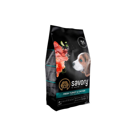 Savory Puppy rich in Fresh Turkey and Chicken: Для цуценят всіх порід зі свіжою індичкою та куркою, 1 кг Savory Puppy rich in Fresh Turkey and Chicken: Для цуценят всіх порід зі свіжою індичкою та куркою, 1 кг