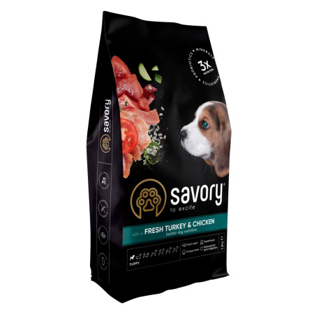Savory Puppy rich in Fresh Turkey and Chicken: Для цуценят всіх порід зі свіжою індичкою та куркою, 12 кг Savory Puppy rich in Fresh Turkey and Chicken: Для цуценят всіх порід зі свіжою індичкою та куркою, 12 кг