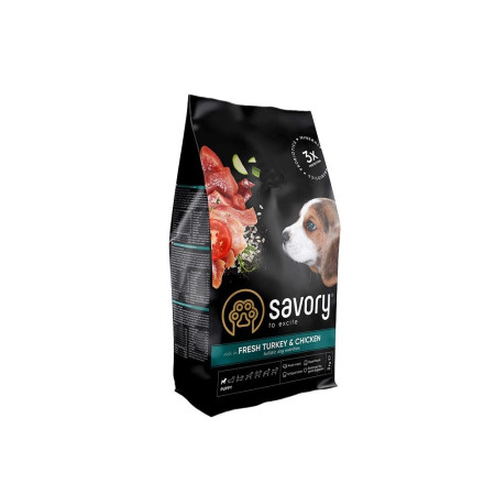 Savory Puppy rich in Fresh Turkey and Chicken: Для цуценят всіх порід зі свіжою індичкою та куркою, 3 кг Savory Puppy rich in Fresh Turkey and Chicken: Для цуценят всіх порід зі свіжою індичкою та куркою, 3 кг