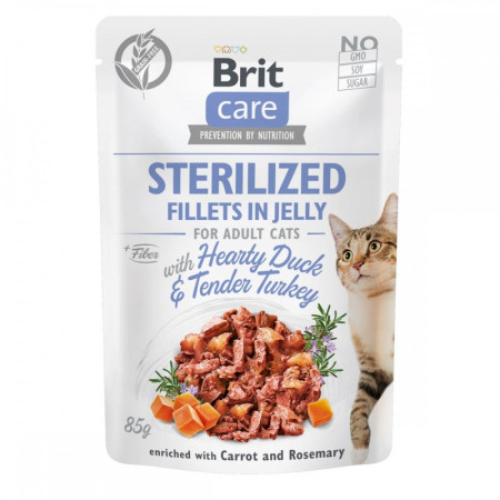 Brit Care Cat Fillets in Jelly Sterilized з качкою та індичкою – вологий корм суперпреміум-класу для стерилізованих котів, 85 г Brit Care Cat Fillets in Jelly Sterilized з качкою та індичкою – вологий корм суперпреміум-класу для стерилізованих котів, 85 г