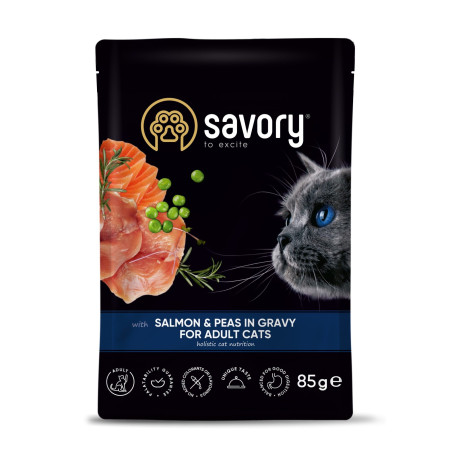 Savory Adult Cat Pouch Salmon and Peas in Gravy: Для дорослих котів з лососем та горошком у соусі, 85 г Savory Adult Cat Pouch Salmon and Peas in Gravy: Для дорослих котів з лососем та горошком у соусі, 85 г