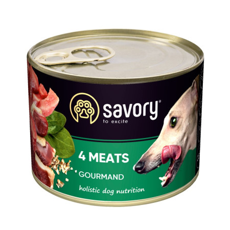Savory Dog Gourmand 4 meats паштет: Для дорослих собак усіх порід з чотирма видами м'яса, 200 г