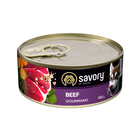 Savory Dog Gourmand Beef паштет: Для дорослих собак усіх порід з яловичиною, 100 г Savory Dog Gourmand Beef паштет: Для дорослих собак усіх порід з яловичиною, 100 г