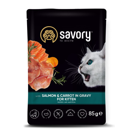 Savory Kitten Pouch Salmon and Carrot in Gravy: Для кошенят з лососем та морквою в соусі, 85 г Savory Kitten Pouch Salmon and Carrot in Gravy: Для кошенят з лососем та морквою в соусі, 85 г