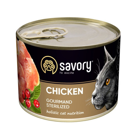 Savory Cat Can Adult Sterilised Chicken: Консерви для стерилізованих котів з куркою, 200 г