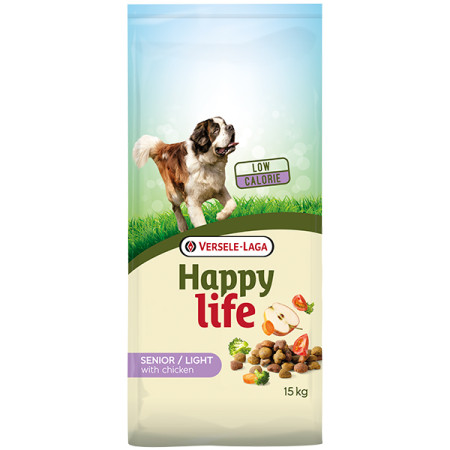 Happy Life Senior Light with Chicken ХЕППІ ЛАЙФ СЕНЬЙОР ЛАЙТ низькокалорійний сухий преміум корм для літніх собак та вихованців із проблемами зайвої ваги, 15 кг