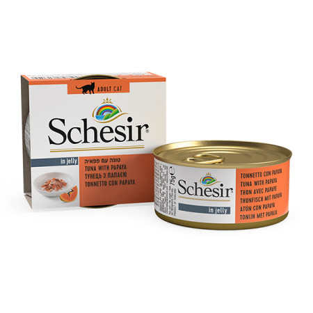 Schesir Tuna with Papaya ШЕЗІР ТУНЕЦЬ З ПАПАЙЄЮ в желе натуральні консерви для котів, вологий корм, банка 75г Schesir Tuna with Papaya ШЕЗІР ТУНЕЦЬ З ПАПАЙЄЮ в желе натуральні консерви для котів, вологий корм, банка 75г