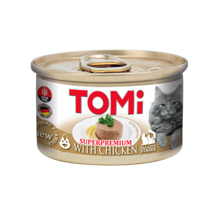 TOMi Chicken ТОМІ КУРКА мус консерви для котів, банка 85г TOMi Chicken ТОМІ КУРКА мус консерви для котів, банка 85г