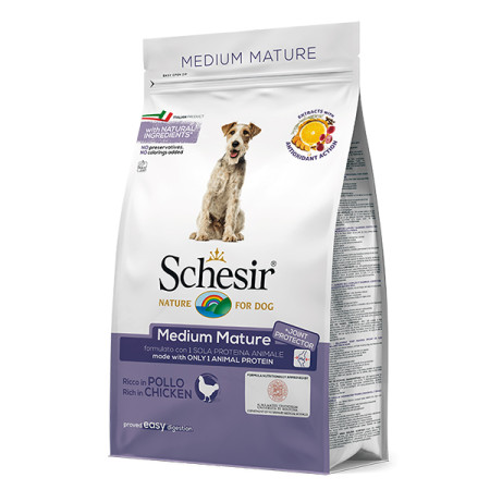 Schesir Dog Medium Mature ШЕЗІР ЛІТНІХ СЕРЕДНІХ КУРКА сухий монопротеїновий корм для літніх або малоактивних собак середніх порід, 3 кг Schesir Dog Medium Mature ШЕЗІР ЛІТНІХ СЕРЕДНІХ КУРКА сухий монопротеїновий корм для літніх або малоактивних собак середніх порід, 3 кг