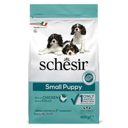 Schesir Dog Small Puppy ШЕЗІР ЦУЦЕНЯ МАЛИХ КУРКА сухий монопротеїновий корм для цуценят міні та малих порід, 800 г