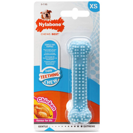 Nylabone Puppy Chew Dental Bone НІЛАБОН ДЕНТАЛ БОУН жувальна іграшка кістка для цуценят, смак курки, блакитна Nylabone Puppy Chew Dental Bone НІЛАБОН ДЕНТАЛ БОУН жувальна іграшка кістка для цуценят, смак курки, блакитна