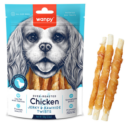 Wanpy Chicken Jerky & Rawhide Twists ВАНПІ ПАЛИЧКА З В’ЯЛЕНОЮ КУРКОЮ ласощі для собак Wanpy Chicken Jerky & Rawhide Twists ВАНПІ ПАЛИЧКА З В’ЯЛЕНОЮ КУРКОЮ ласощі для собак