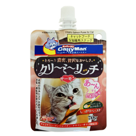 CattyMan Creamy Salmon Puree КЭТТИМЕН СЛИВОЧНОЕ ПЮРЕ С ЛОСОСЕМ жидкое лакомство для котов CattyMan Creamy Salmon Puree КЭТТИМЕН СЛИВОЧНОЕ ПЮРЕ С ЛОСОСЕМ жидкое лакомство для котов