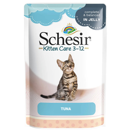 Schesir Kitten Care Tuna ШЕЗІР ТУНЕЦЬ ДЛЯ КОШЕНЯТ натуральні консерви в желе для кошенят, вологий корм, пауч 85г Schesir Kitten Care Tuna ШЕЗІР ТУНЕЦЬ ДЛЯ КОШЕНЯТ натуральні консерви в желе для кошенят, вологий корм, пауч 85г