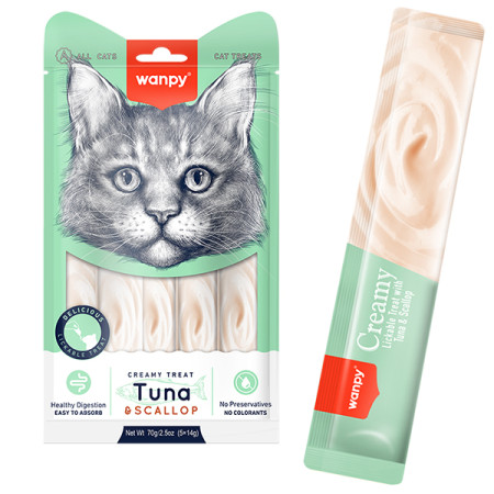 Wanpy Creamy Lickable Treats Tuna & Scallop ВАНПІ ТУНЕЦЬ З МОРСЬКИМ ГРЕБІНЦЕМ рідкі ласощі для котів Wanpy Creamy Lickable Treats Tuna & Scallop ВАНПІ ТУНЕЦЬ З МОРСЬКИМ ГРЕБІНЦЕМ рідкі ласощі для котів
