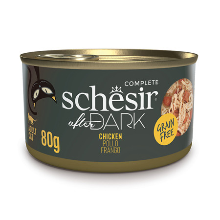 Schesir After Dark Chicken ШЕЗІР КУРКА в бульйоні натуральні консерви для котів, банка 80г Schesir After Dark Chicken ШЕЗІР КУРКА в бульйоні натуральні консерви для котів, банка 80г