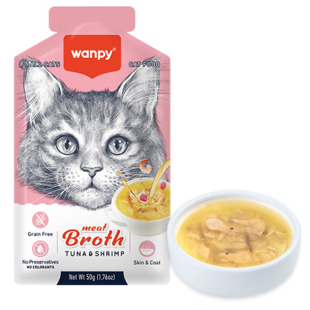 Wanpy Meat Broths Tuna&Shrimp ВАНПІ СУП З ТУНЦЕМ І КРЕВЕТКАМИ беззерновий рідкий корм для котів, пауч 50г Wanpy Meat Broths Tuna&Shrimp ВАНПІ СУП З ТУНЦЕМ І КРЕВЕТКАМИ беззерновий рідкий корм для котів, пауч 50г