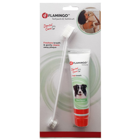 Flamingo Petcare Toothpaste + Toothbrush ФЛАМІНГО ЗУБНА ПАСТА ТА ЗУБНА ЩІТКА для собак, набір Flamingo Petcare Toothpaste + Toothbrush ФЛАМІНГО ЗУБНА ПАСТА ТА ЗУБНА ЩІТКА для собак, набір
