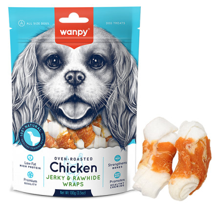 Wanpy Chicken Jerky & Rawhide Wraps ВАНПІ КІСТКА З В’ЯЛЕНОЮ КУРКОЮ ласощі для собак Wanpy Chicken Jerky & Rawhide Wraps ВАНПІ КІСТКА З В’ЯЛЕНОЮ КУРКОЮ ласощі для собак