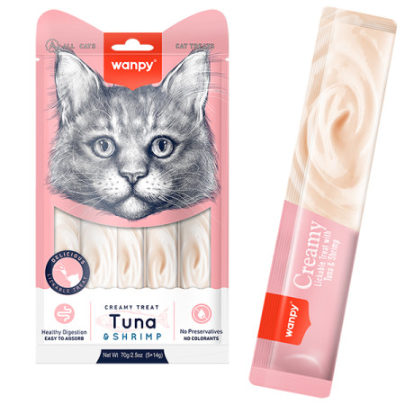 Wanpy Creamy Lickable Treats Tuna & Shrimp ВАНПІ ТУНЕЦЬ З КРЕВЕТКАМИ рідкі ласощі для котів Wanpy Creamy Lickable Treats Tuna & Shrimp ВАНПІ ТУНЕЦЬ З КРЕВЕТКАМИ рідкі ласощі для котів