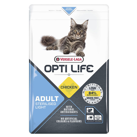 Opti Life Sterilised Light ОПТІ ЛАЙФ СТЕРІЛАЙЗИД ЛАЙТ беззерновий сухий суперпреміум корм для стерилізованих і котів схильних до повноти, 2.5 кг