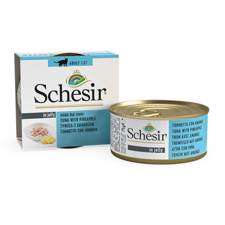 Schesir Tuna with Pineapple ШЕЗІР ТУНЕЦЬ З АНАНАСОМ в желе натуральні консерви для котів, вологий корм, банка 75г Schesir Tuna with Pineapple ШЕЗІР ТУНЕЦЬ З АНАНАСОМ в желе натуральні консерви для котів, вологий корм, банка 75г