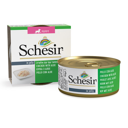 Schesir Chicken Aloe Puppy ШЕЗІР КУРКА З АЛОЕ в желе натуральні консерви для цуценят, вологий корм, банка 150г Schesir Chicken Aloe Puppy ШЕЗІР КУРКА З АЛОЕ в желе натуральні консерви для цуценят, вологий корм, банка 150г