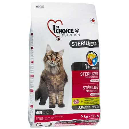 1st Choice Sterilized Chicken ФЕСТ ЧОЙС СТЕРИЛАЙЗИД КУРИЦА сухой диетический беззерновой корм для стерилизованных котов, 5 кг