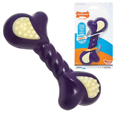 Nylabone Puppy Chew Double Action НІЛАБОН ПОДВІЙНА ДІЯ жувальна іграшка для цуценят, смак бекону Nylabone Puppy Chew Double Action НІЛАБОН ПОДВІЙНА ДІЯ жувальна іграшка для цуценят, смак бекону