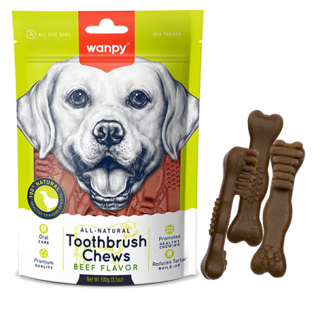 Wanpy Toothbrush Chews Beef ВАНПІ ЗУБНА ЩІТКА жувальні ласощі зі смаком яловичини для собак Wanpy Toothbrush Chews Beef ВАНПІ ЗУБНА ЩІТКА жувальні ласощі зі смаком яловичини для собак