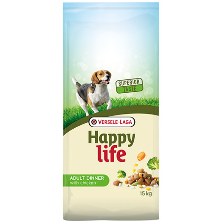 Happy Life Adult Dinner with Chicken ХЕППІ ЛАЙФ ВЕЧЕРЯ КУРКА З ОВОЧАМИ сухий преміум корм для собак усіх порід, 15 кг