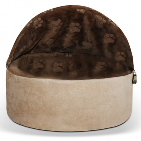 K&H Kitty Hooded самозігрівальний будиночок-лежак для котів, колір шоколадний - жовто-коричневий