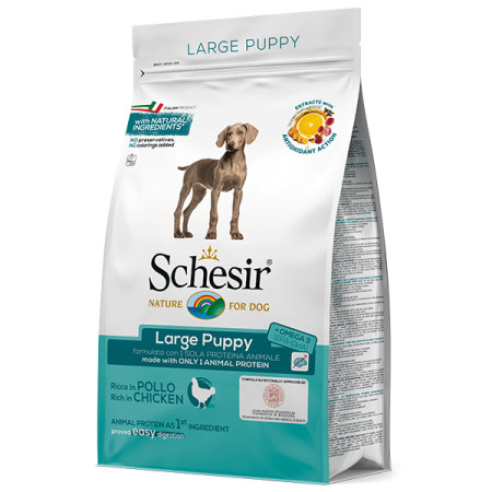 Schesir Dog Large Puppy ШЕЗІР ЦУЦЕНЯ КРУПНИХ КУРКА сухий монопротеїновий корм для цуценят великих порід, 3 кг Schesir Dog Large Puppy ШЕЗІР ЦУЦЕНЯ КРУПНИХ КУРКА сухий монопротеїновий корм для цуценят великих порід, 3 кг