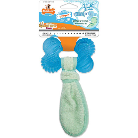 Nylabone Puppy Chew Freezer Bone with Washcloth НІЛАБОН ОХОЛОДЖУВАЛЬНА КІСТКА жувальна іграшка для цуценят, смак арахісової олії Nylabone Puppy Chew Freezer Bone with Washcloth НІЛАБОН ОХОЛОДЖУВАЛЬНА КІСТКА жувальна іграшка для цуценят, смак арахісової олії