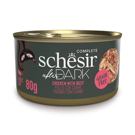Schesir After Dark Chicken With Beef ШЕЗІР КУРКА З ЯЛОВИЧИНОЮ в бульйоні натуральні консерви для котів, банка 80г Schesir After Dark Chicken With Beef ШЕЗІР КУРКА З ЯЛОВИЧИНОЮ в бульйоні натуральні консерви для котів, банка 80г