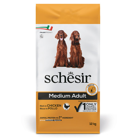 Schesir Dog Medium Adult Chicken ШЕЗІР ДОРОСЛИЙ СЕРЕДНІХ КУРКА сухий монопротеїновий корм для собак середніх порід, 12 кг